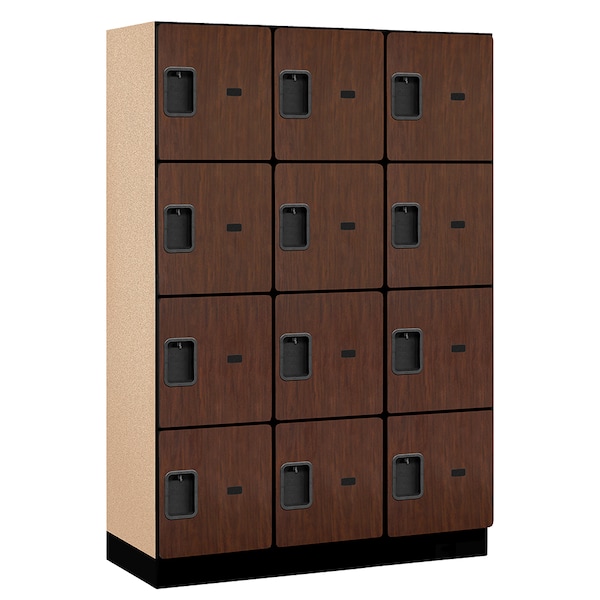 4 Tier Designer Locker, 54"Wx76"Hx18"D, 12 Door, Mahogany